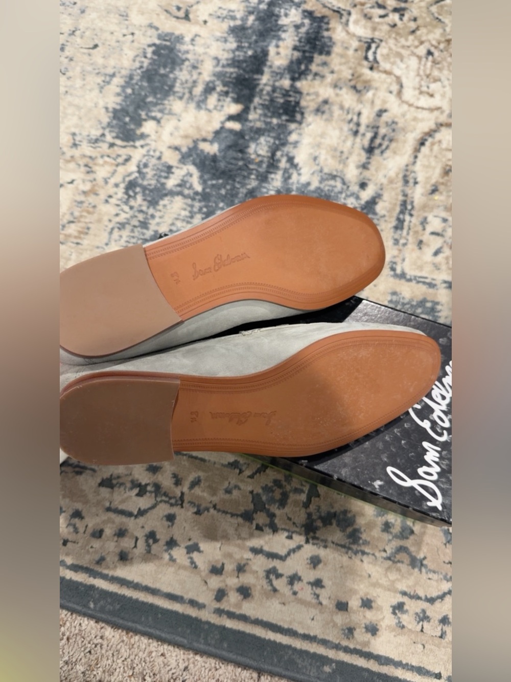 Sam Edelman Light Gray Suede Loafers with Gold Horsebit - Picture 3 of 6